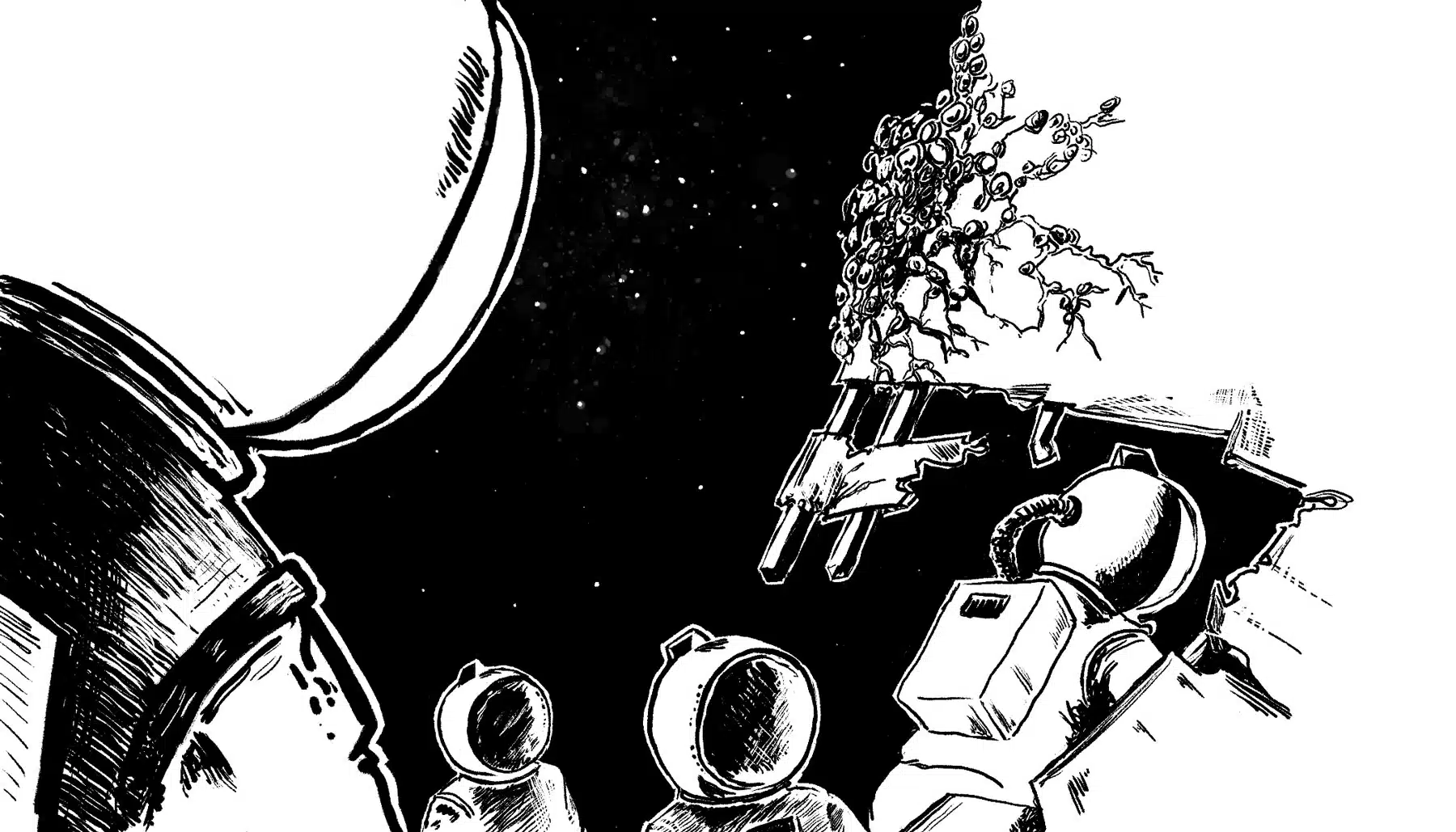 Les astronautes pénètrent dans la navette accidentée